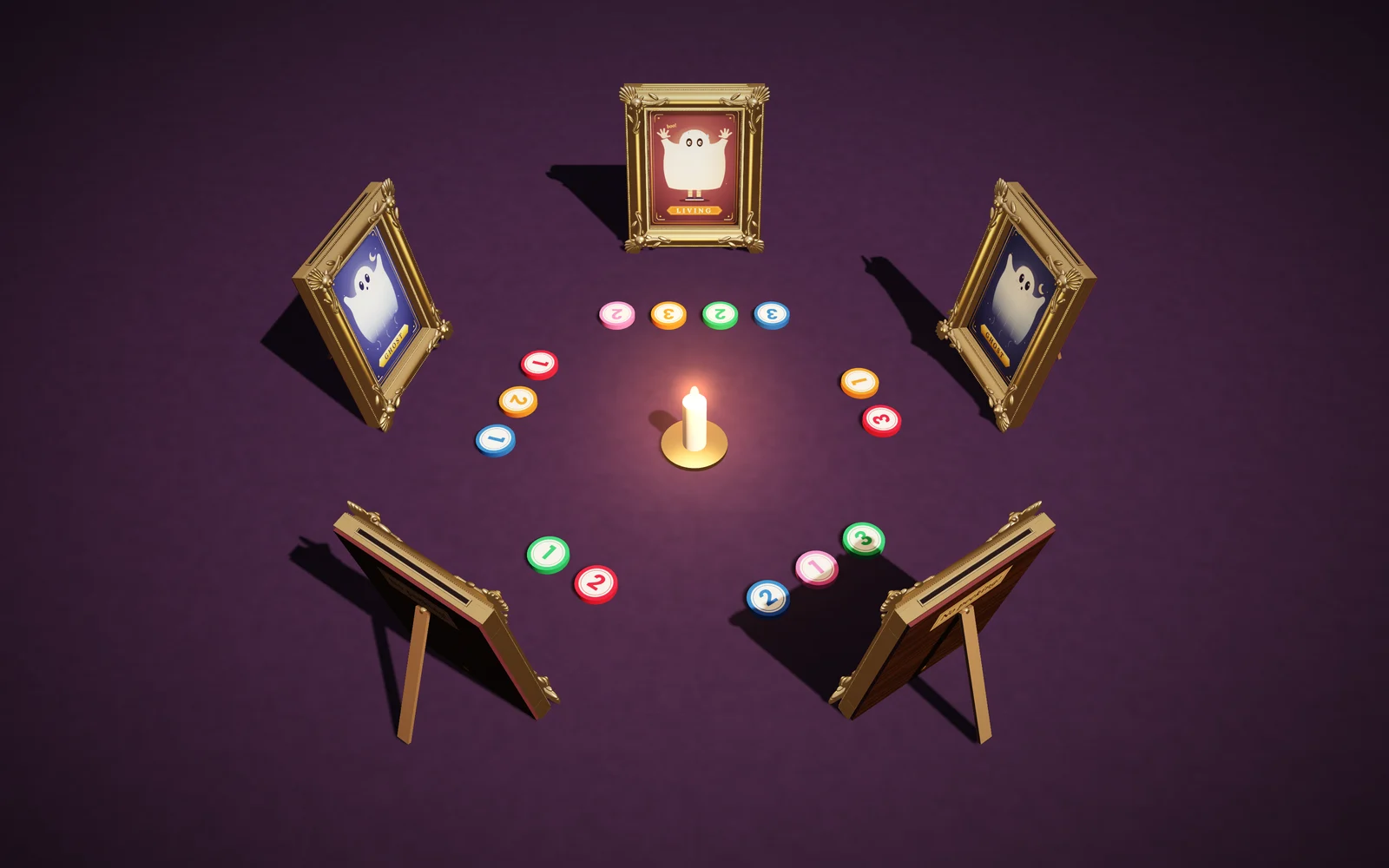 The same round with the cards in gilt frames.