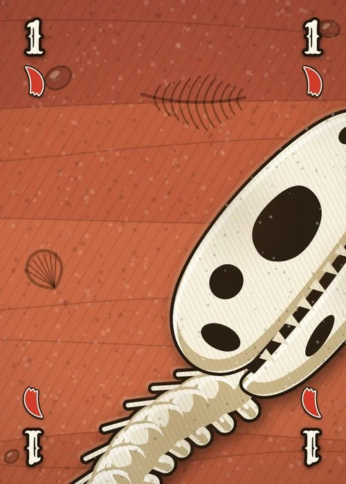 The Tyrannosaurus 1 card: red sandstone with the skull, a 1 and a red fang symbol in each corner.