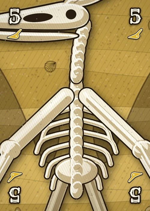 The Pteranodon 5 card: golden limestone with the long beak, swept-back crest and small body between the wings, a 5 and a yellow crested-head symbol in each corner.