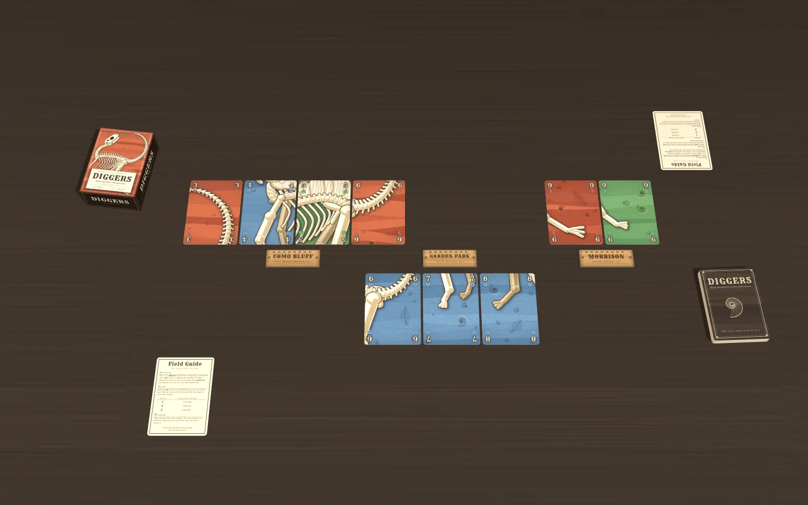 A two-player game with three dig sites.