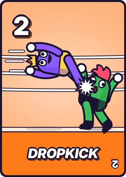The 2 card, Dropkick: The Duchess dropkicks Hacksaw Hal.