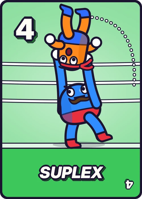The 4 card, Suplex: Big Moe lifts Rocket upside down for a suplex.