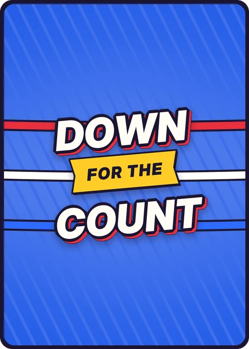 The card back: the Down for the Count logo over red, white and blue ring ropes on royal blue.