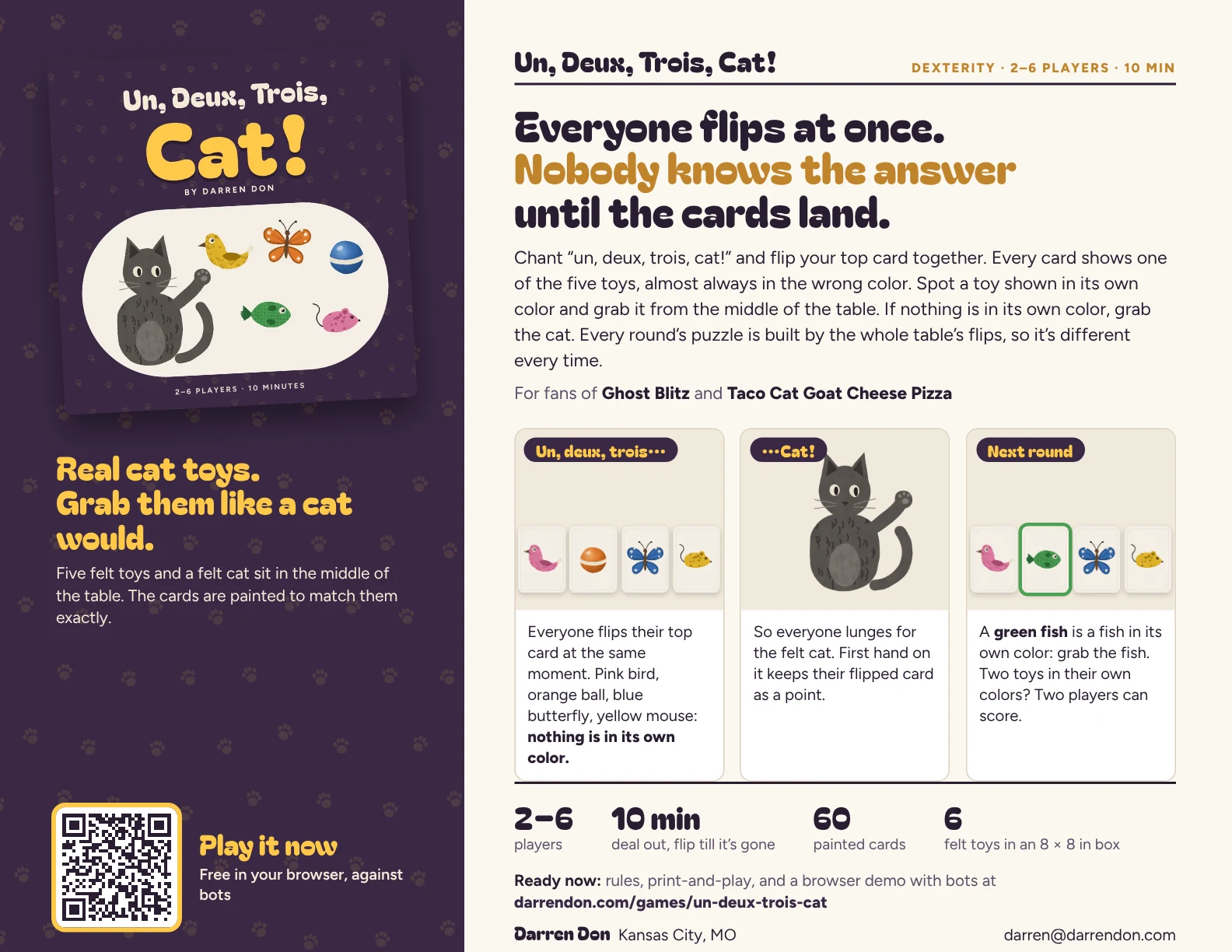 Preview of the one-page Un, Deux, Trois, Cat! sell sheet.